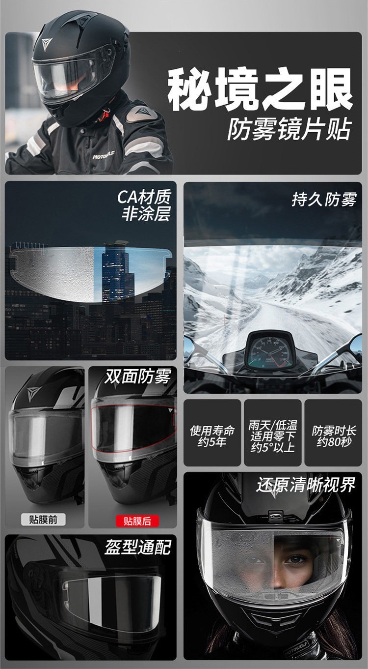 Suitable for MotoWolf motorcycle helmet anti-fog film, electric vehicle high-definition transparent lens film, full-face helmet film