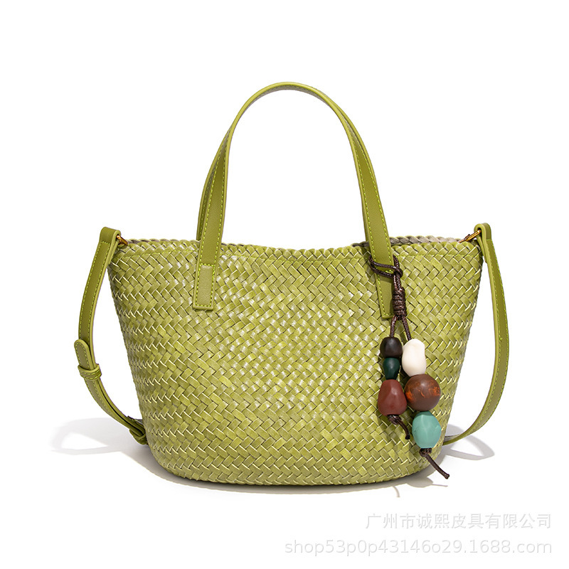 2025新款轻奢小众编织包植鞣软皮手工菜篮子手提包单肩斜挎托特包|undefined