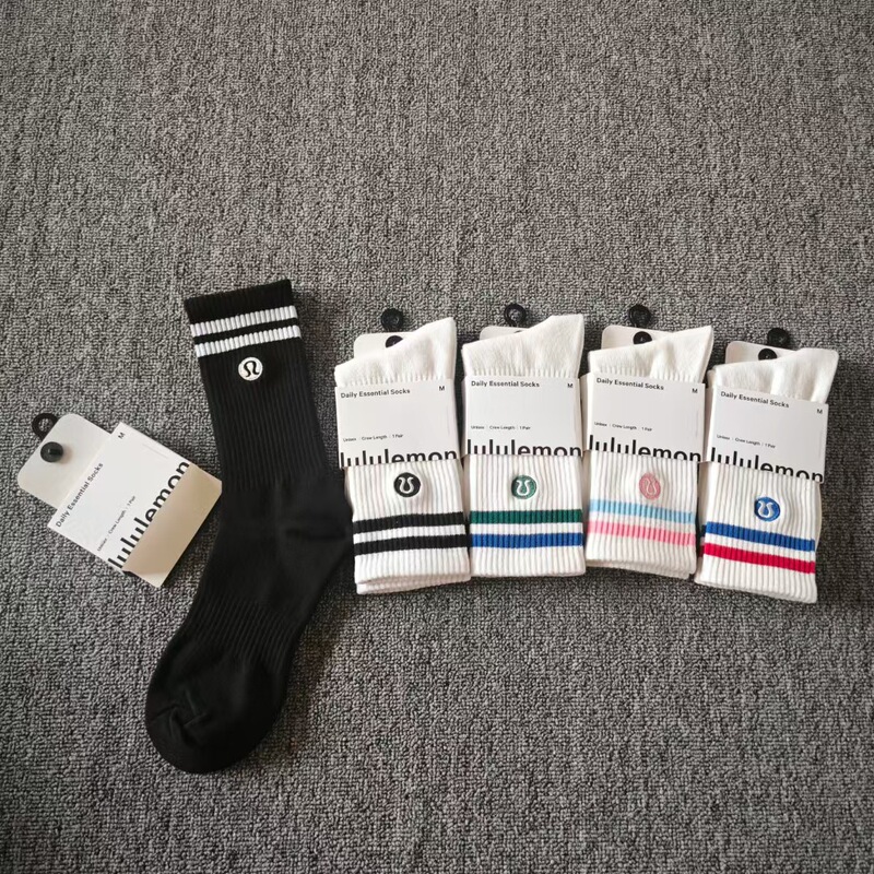 New Style Luojia Embroidered Logo Combed Cotton Two-Stripe Unisex Casual Sports Socks Fitness Running Lemon Trendy Socks