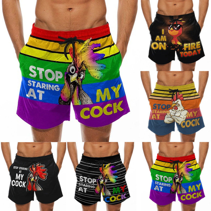 2025 men's beach pants fun 3D digital printing creative chicken head banana pattern European and American shorts factory outlet