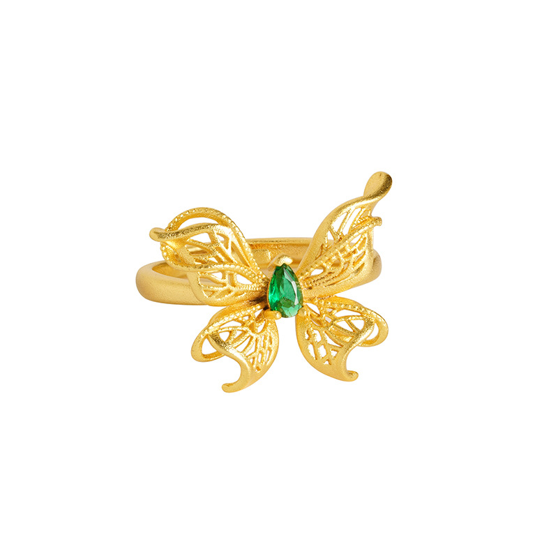 Vietnam Sha Jin Guo Tide hueco mariposa femenina nicho anillo de boca viva no se desvanecerá joyas de alta calidad fuente al por mayor