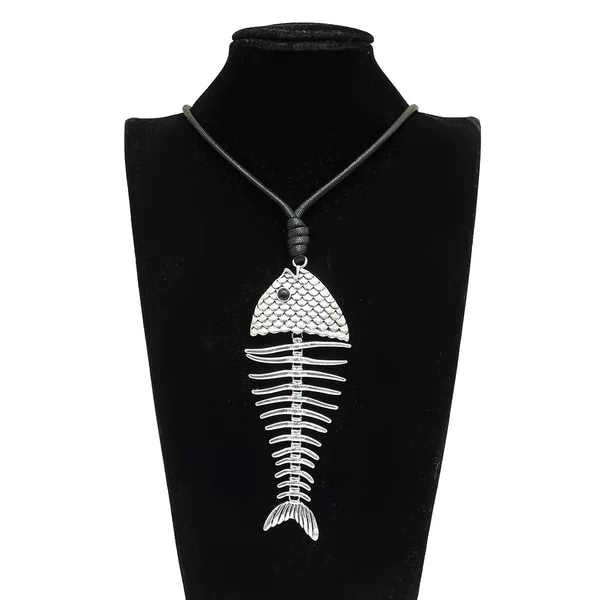 Amazon Hot Selling European and American Long Fashionable Women's Fish Bone Shape Pendant Alloy Irregular Simple Sweater Necklace
