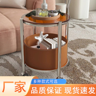 Household Mobile Cart Small Coffee Table Stainless Steel Storage Cart Living Room Accessible Luxury Coffee Table Balcony Bedroom Bedside Table
