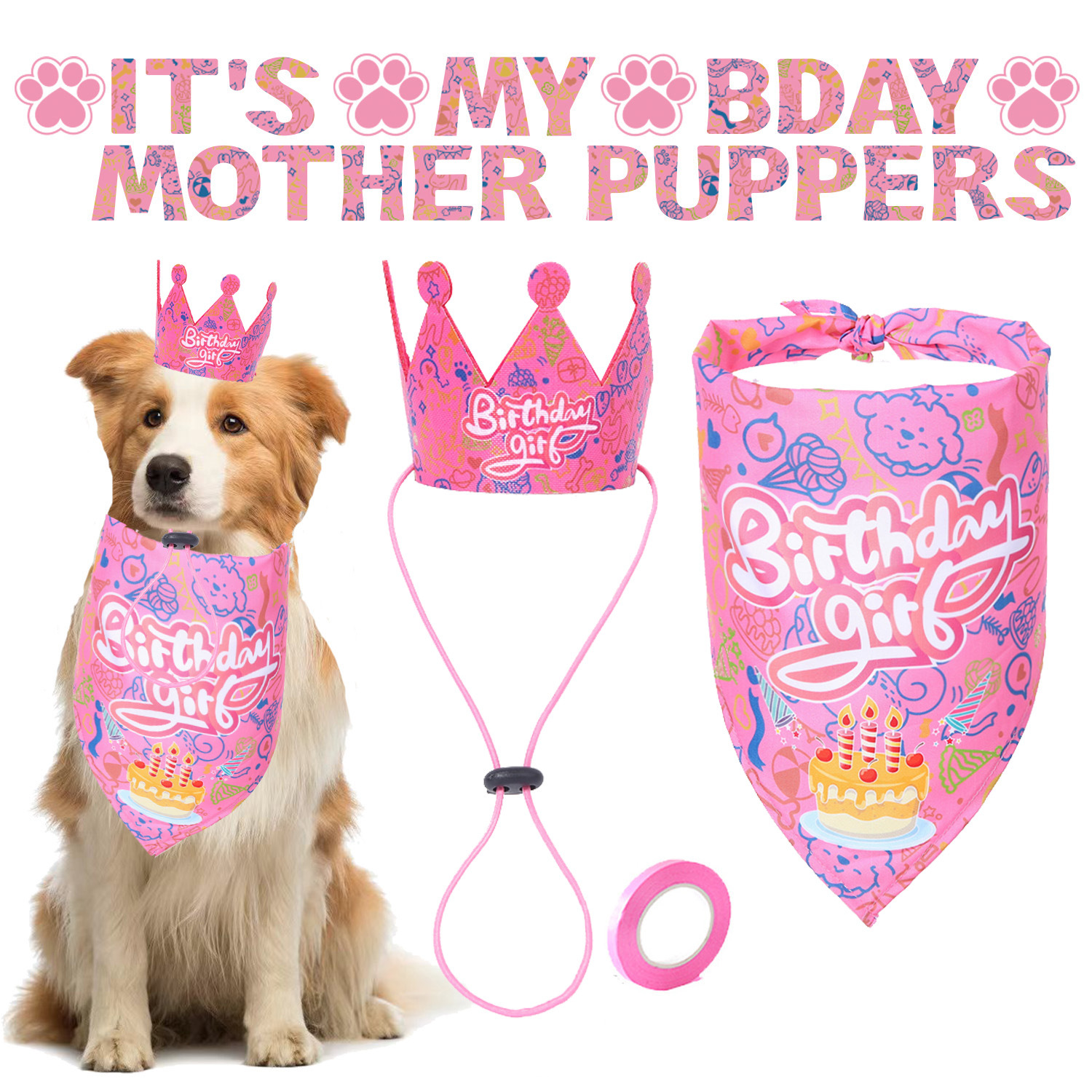Праздничный набор для питомцев party dog (бандана, колпак, флажки)