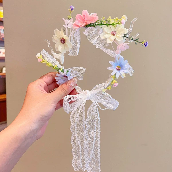 19#Super fairy flower ribbon headband-blue