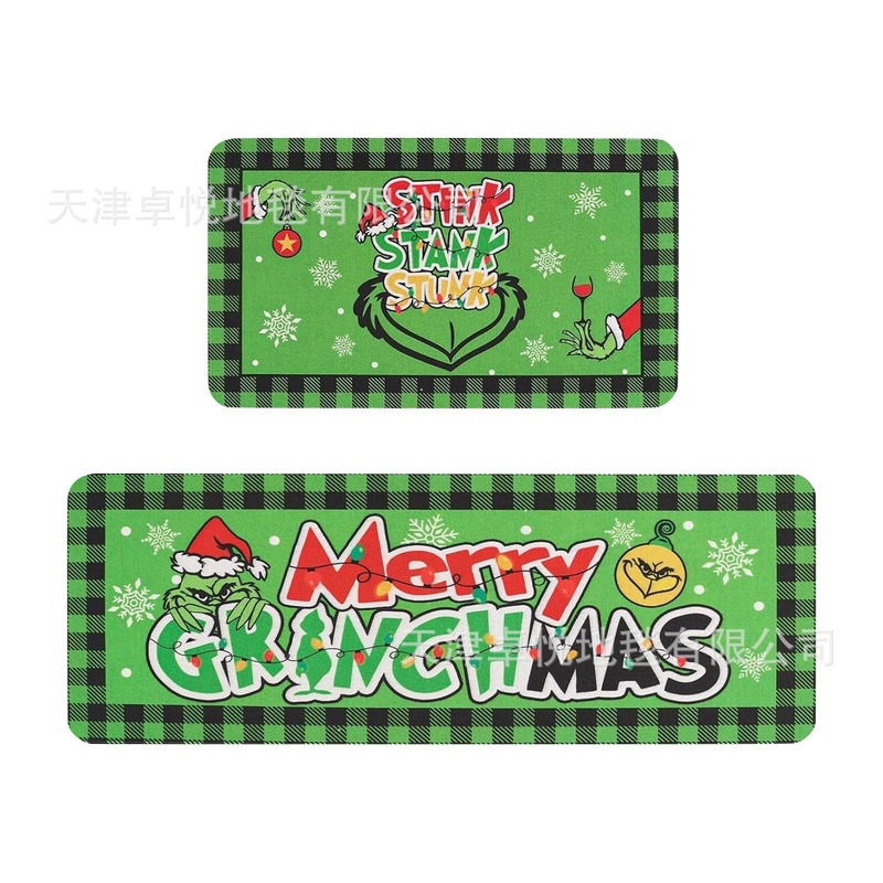 クロスボーダークリスマスグリンチフロアマットキッチン吸水・吸油フットマットホリデーデコレーションカーペット玄関ドアマット|undefined