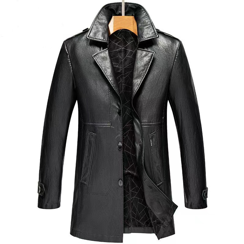 Men's mid-length business casual leather trench coat autumn and winter fleece-lined warm suit collar leather jacket coat coat Men's mid-length business casual leather trench coat autumn and winter fleece-lined warm suit collar leather jacket coat coat