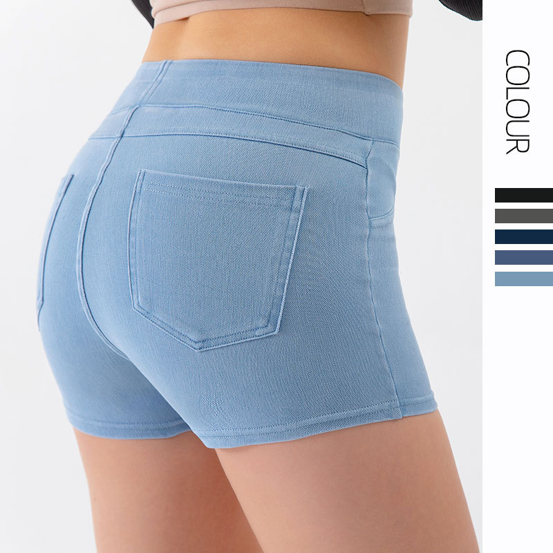 Pantalones cortos de Yoga de mezclilla de cintura alta de las mujeres que adelgaza Levantamiento de cadera estiramiento pantalones de fitness corriendo deportes prendas de vestir exteriores casual tres pantalones