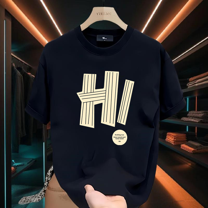 T-shirt à manches courtes pour hommes, polyvalent, avec lettres, imprimé haut de gamme, Design tendance, petit haut, été 2024_voghion.com