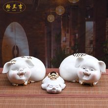德化白瓷猪陶瓷猪猪生肖摆件猪年办公室装饰品可爱小猪存钱罐