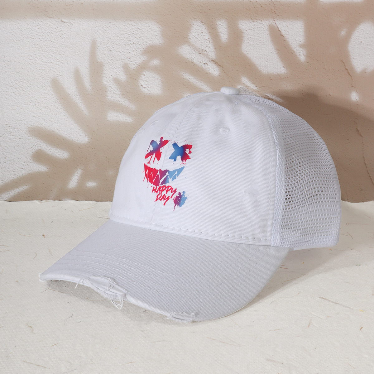 Unisex Men's and women's fashion casual do old vintage wash truck hat Demon smiley face printed baseball cap shade_voghion.com