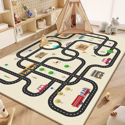 Avtomobil döşəmə paspasları — Checkered Carpet New Children's Learning - urban-curved-road-vehicle-80120cmcrystal-velvet