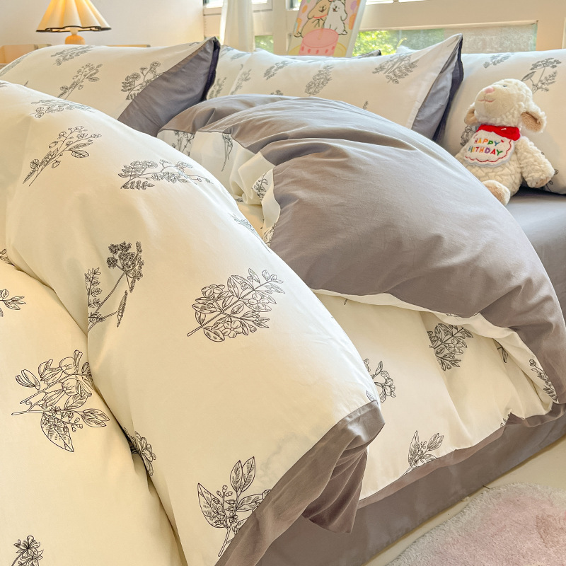 Cama de algodón cuatro piezas de sábanas de algodón cubierta dormitorio único pequeño fresco tres piezas de Nantong ropa de cama al por mayor
