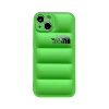 Down jacket, green phone case