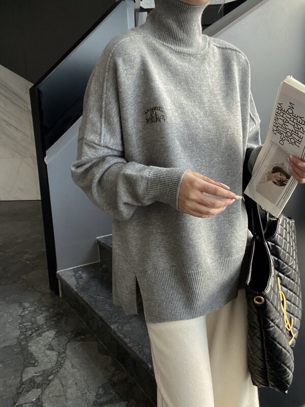 跨境2025年新款女装严选高领毛衣秋冬宽松软糯不规则针织外穿打底|undefined