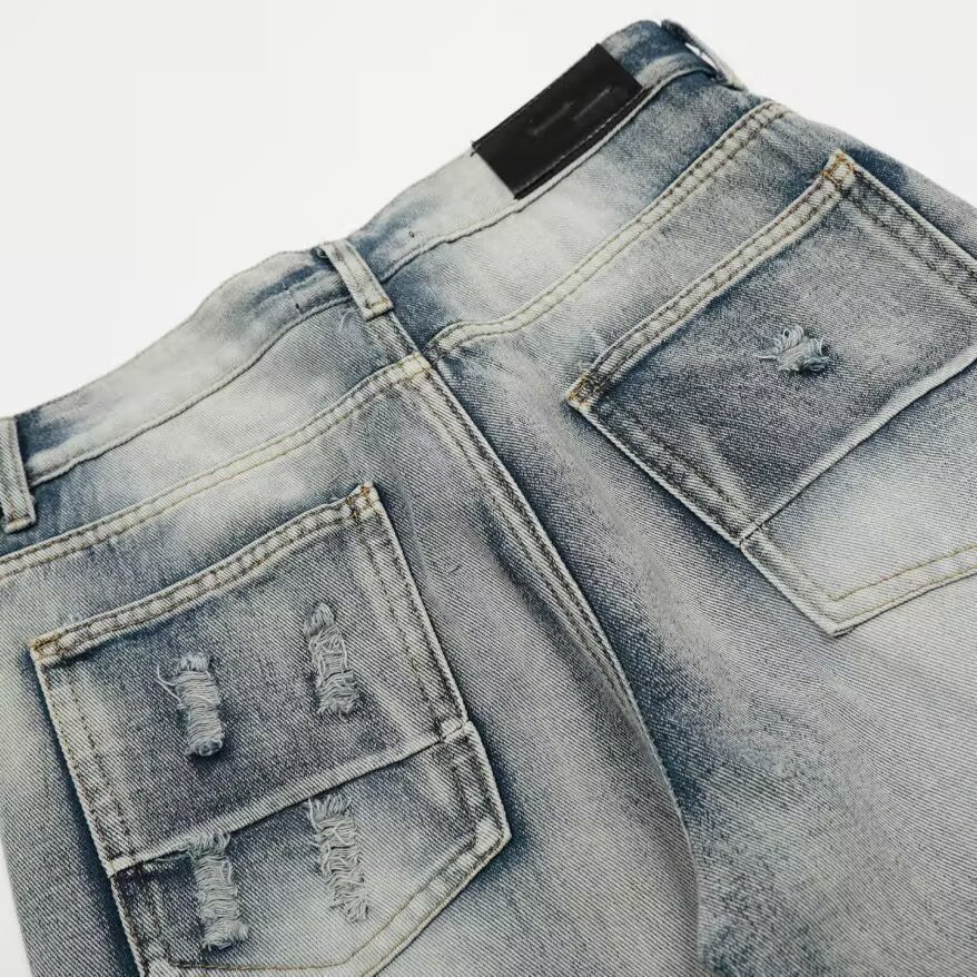 Embroidery Design Spring And Autumn New Trendy Letter Distressed Washed Cool Fashion Casual Straight Pants_mkmklike.com