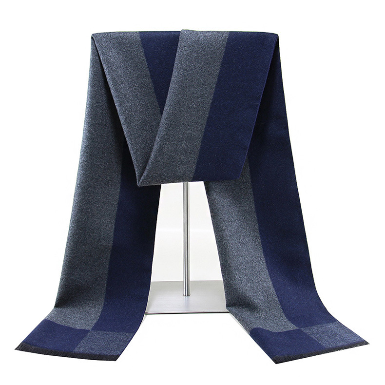 Men's Winter Plaid Scarf Warm Thick Business Casual Black Grey_voghion.com