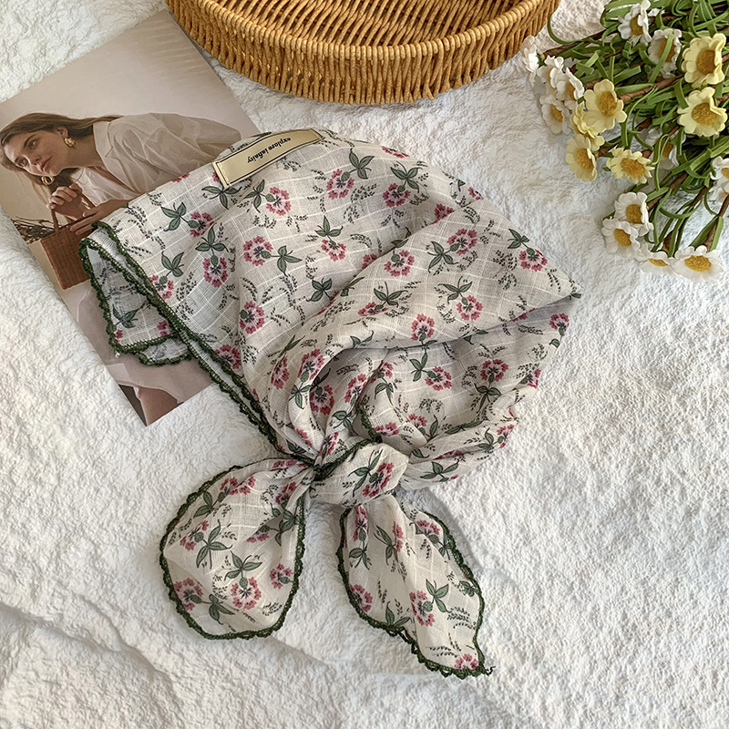 Bufanda de seda, bufanda cuadrada pequeña, protección para el cuello, bufanda pequeña, bolsa de flores de verano, pañuelo en la cabeza, cinturón de recurrencia pastoral, bolsa de cabello atada, bufanda de seda