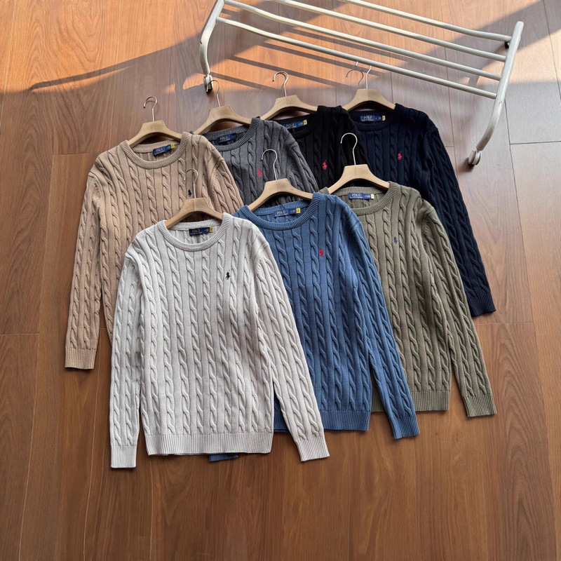 Foreign Trade Cross-Border Rl Pony Embroidered Twist Round Neck Knitwear Pullover Knitwear Classic Loose Old Money Style Couple Style Foreign Trade Cross-Border Rl Pony Embroidered Twist Round Neck Knitwear Pullover Knitwear Classic Loose Old Money Style Couple Style