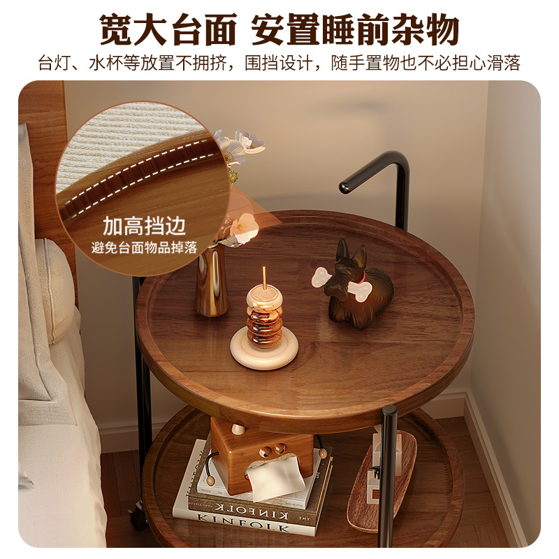 Estante de cabecera de la cama mesa redonda pequeña mesilla de té móvil pequeña mesilla de cama simple sofá de sala de estar pequeño mesilla lateral