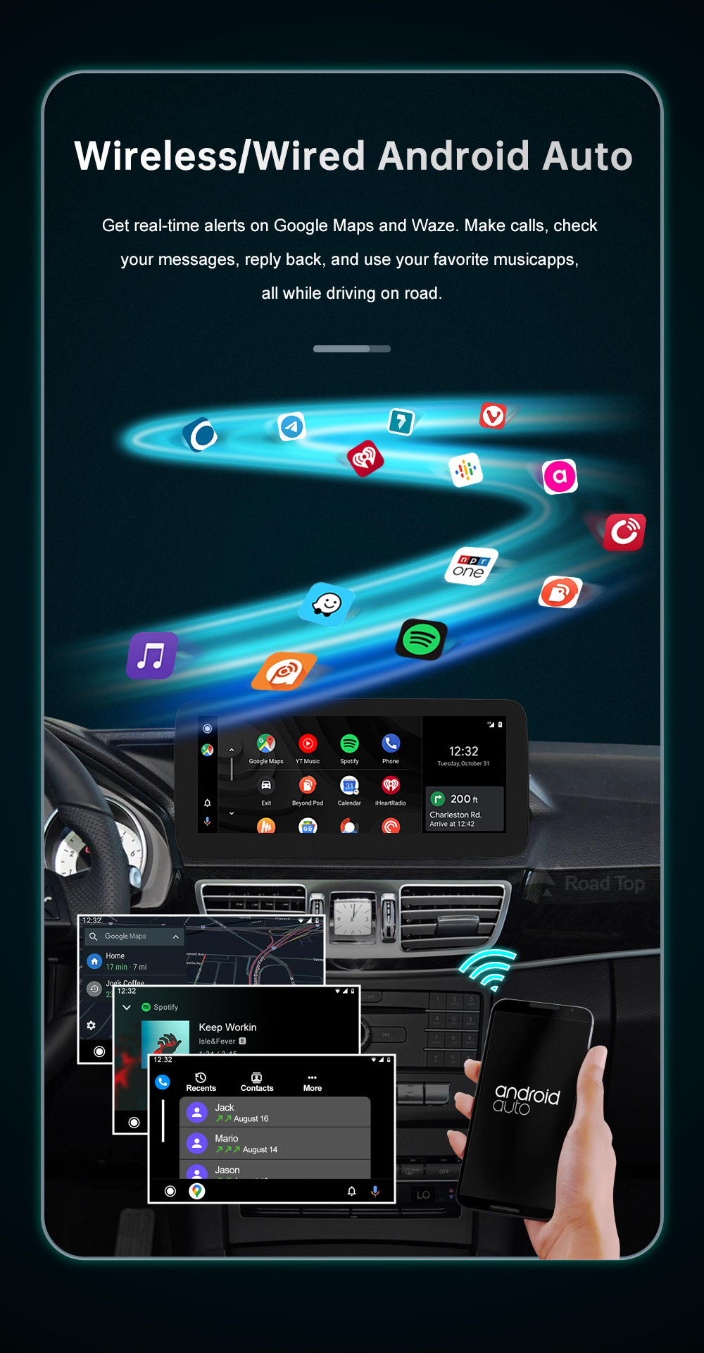 RoadTop wireless CarPlay screen for Mercedes-Benz E-Class NTG4.0/4.5/5.0 display