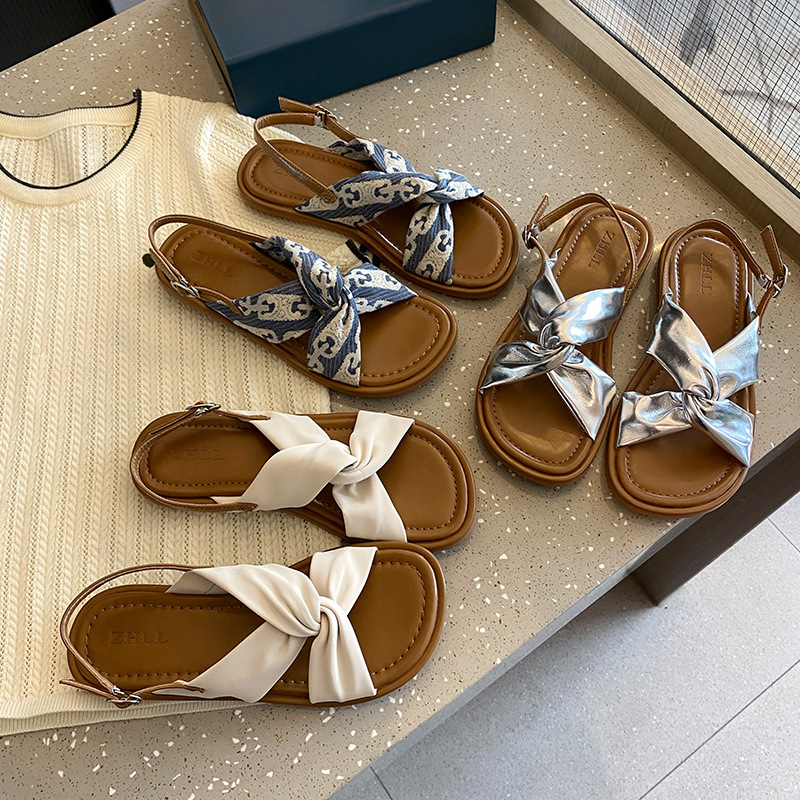 158-1 Women's Flat Roman Sandals for Outdoor Wear, Summer Beach Sandals, Extra Wide, Large Size Women's Shoes 41 to 43