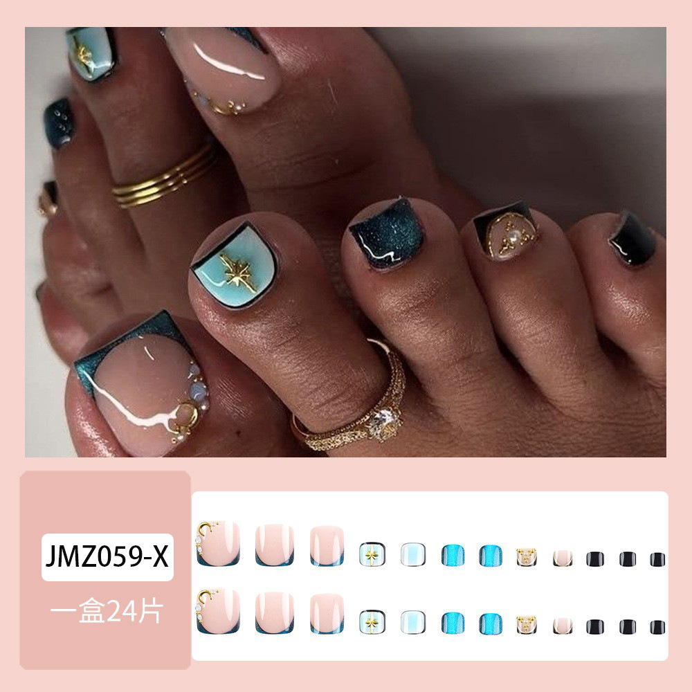 Lujo ligero ojo de gato azul de hielo usar uñas francesas Phnom Penh estrella de diamante de belleza de uñas 24 piezas para mostrar parches de uñas blancas