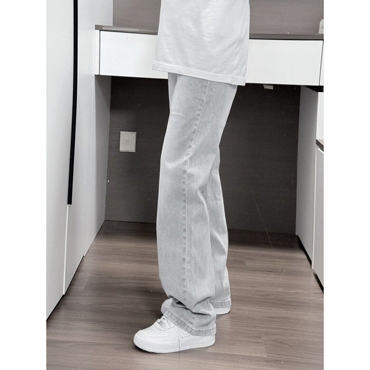 Men's High Street Washed Flared Jeans Style Slim Fit Straight Leg Flared Pants Versatile Spring Autumn_mkmklike.com