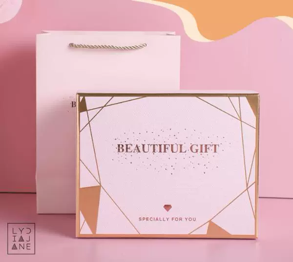 Hot stamping line indentation gift box + gift bag [pink] 25.5*20.5*10-dimensions as shown in the picture