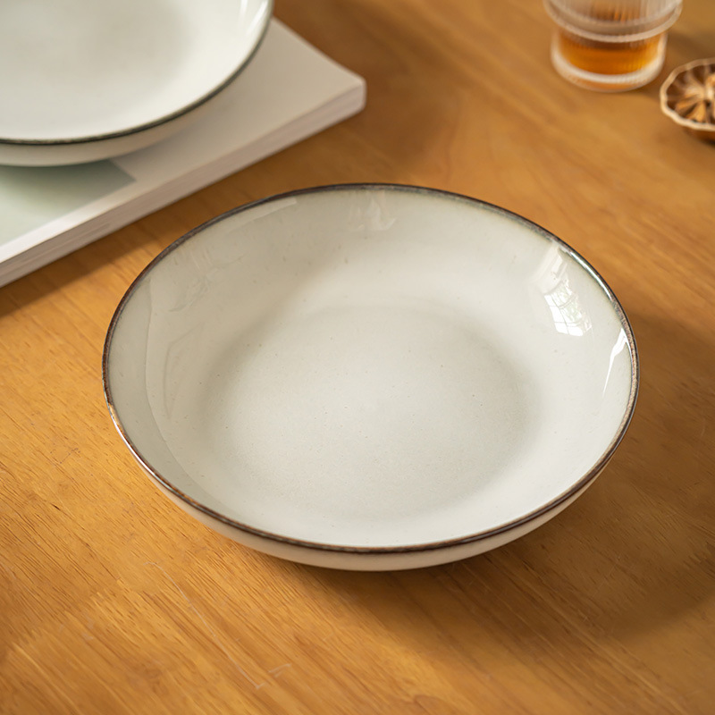 Plato de cerámica profunda retro simple platos caseros con sopa platos de ensalada de frutas platos de restaurante platos de comida occidental platos de pasta