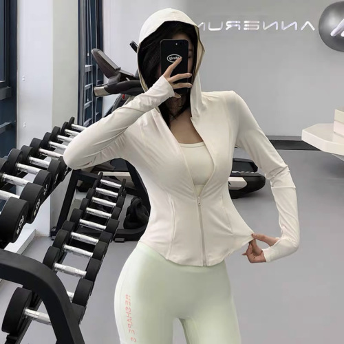 Summer Hooded Zipper Yoga Jacket Bare Sensibility Sporty Casual Slimming Top Bodycon UV Protection Suncoat