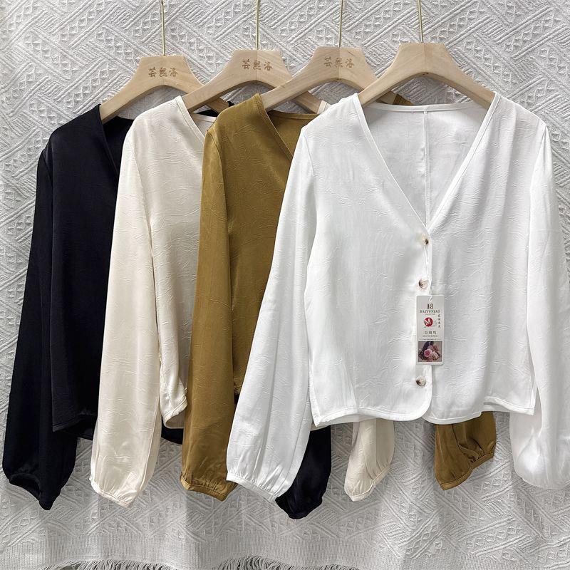 Hong Kong Style White Acetate Shirt for Women 2026 Spring and Summer New Loose Long-Sleeved Top Sun Protection Shirt Casual Shirt Jacket