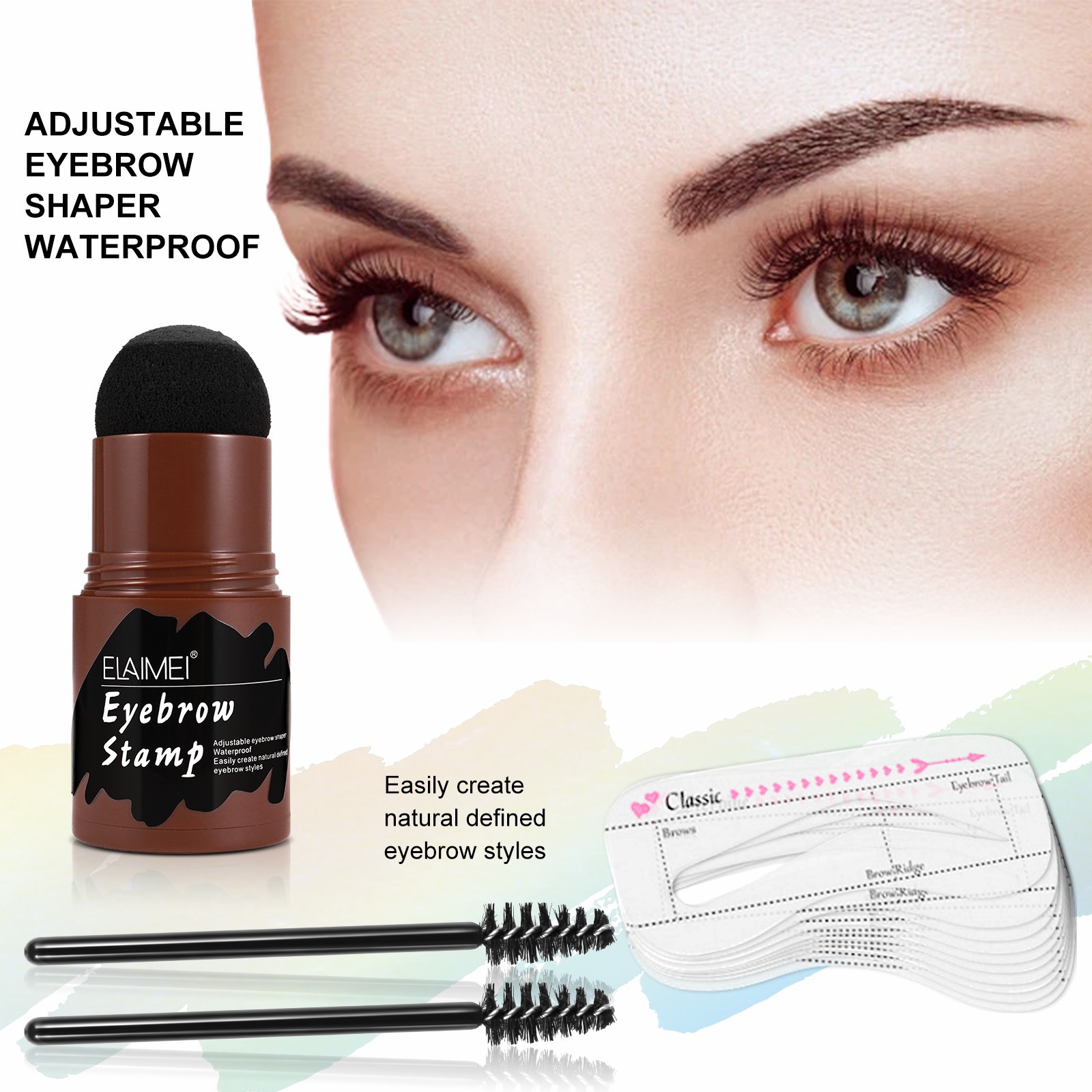 Cross-Border Elaimei Contouring Eyebrow Powder Hairline Eyebrow Stencil Eyebrow Brush Eyebrow Powder Set