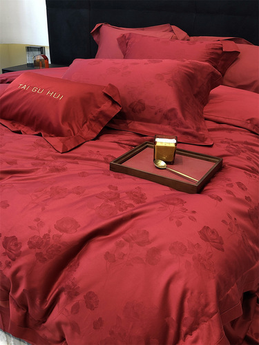 High-end 100-count cotton long-staple cotton wedding four-piece set pure cotton red new wedding jacquard quilt cover wedding bedding