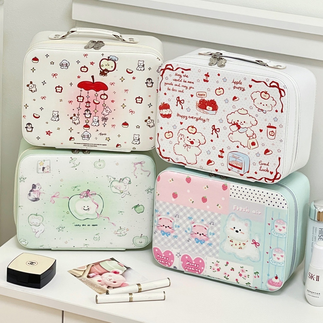 Bolsa de cosméticos portátil de alto valor, linda y portátil de gran capacidad, nueva caja de almacenamiento para productos para el cuidado de la piel impermeable con espejo