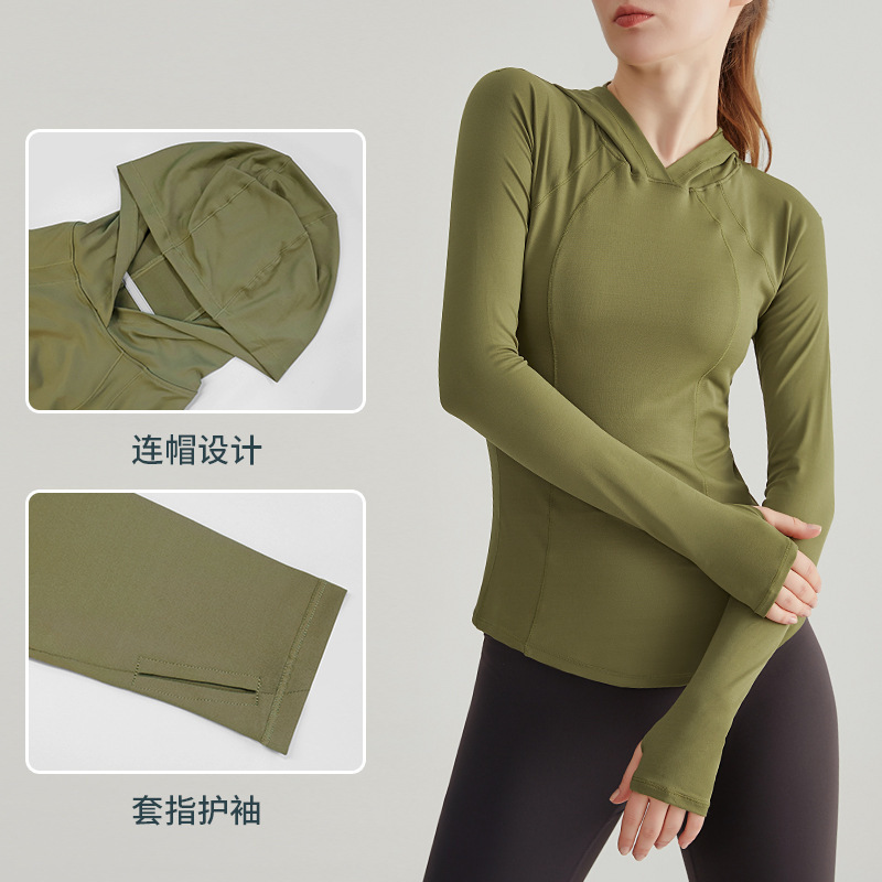 Spring Hooded Yoga Top Long Sleeve Women's Sports Running Blouse Quick-drying New Slim-fit Quick-drying Fitness Clothes Spring Hooded Yoga Top Long Sleeve Women's Sports Running Blouse Quick-drying New Slim-fit Quick-drying Fitness Clothes