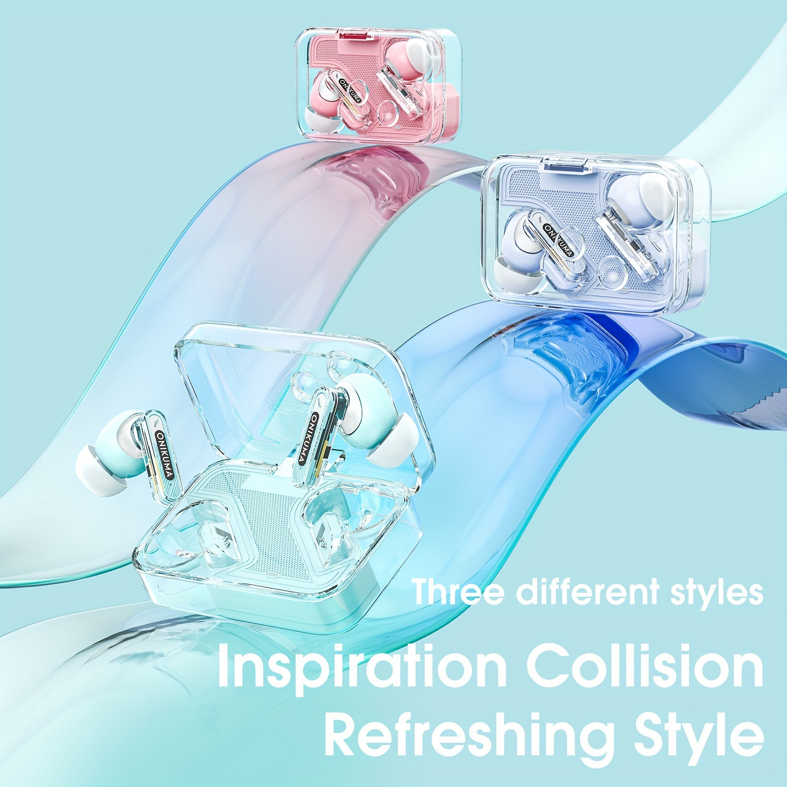 ONIKUMA T5 Transparent Bluetooth Earphones In-Ear Wireless Gaming Noise-Cancelling TWS Headset Ice Crystal Model
