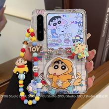 适用华为PuraX折叠屏手机壳p60/50pocket2格纹蜡笔小新磁吸支架荣耀MagicVFlip小米MIXFlip2女好看挂绳保护套