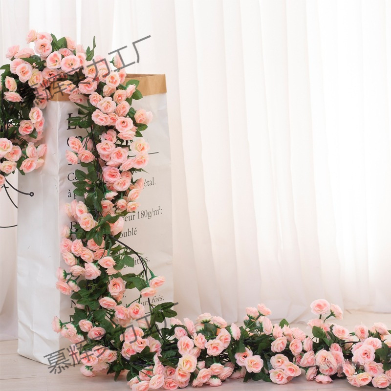 仿真藤条塑料玫瑰花藤装饰假花婚庆空调管道缠绕遮挡藤蔓吊顶壁挂