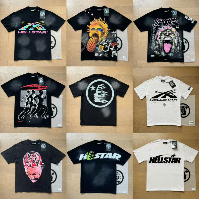 Cross-Border American-Style Trendy Brand Hell Star Washed Vintage Lettered Loose-Fitting Youth Short-Sleeve Street T-Shirt Unisex
