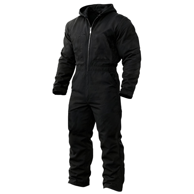 Cross-Border European Size Men's Retro Black Canvas Workwear Warm Jumpsuit Long-Sleeve Hooded Coverall