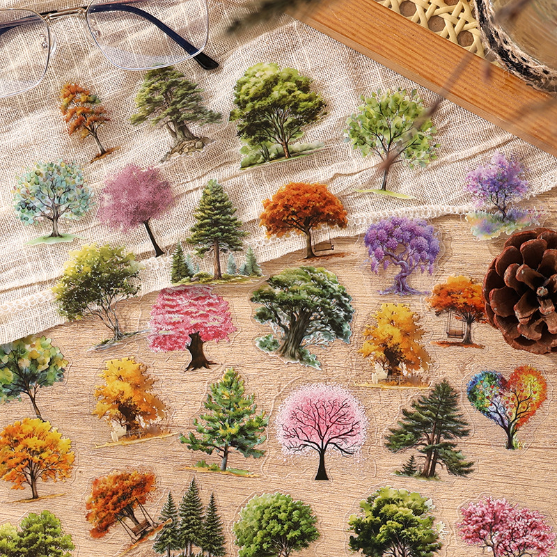 Pet Sticker Pack with Trees, Natural Freshness, Forest, Four Seasons, Leaves, Photo Album, Journal Decoration, Student DIY Decoration Materials