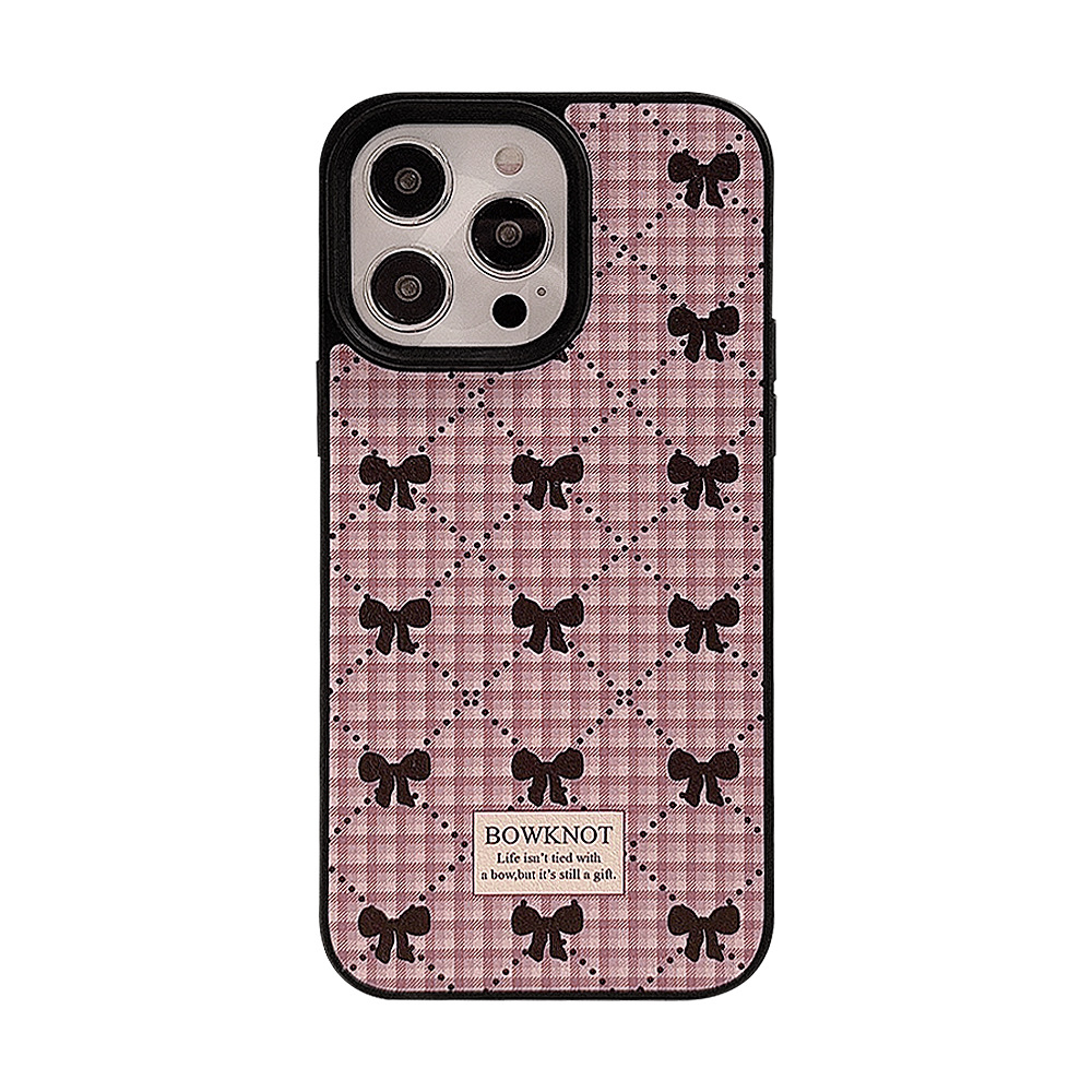 Funda para teléfono con diseño de cuadros y lazo estilo coreano para iPhone 16, 17 Pro Max, estilo dulce para iPhone 11, adecuada para iPhone 15, de cuero para iPhone 13, para invierno.