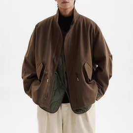 现货日系复古三合一两件毛呢风衣外套男情侣夹克廓形棉服