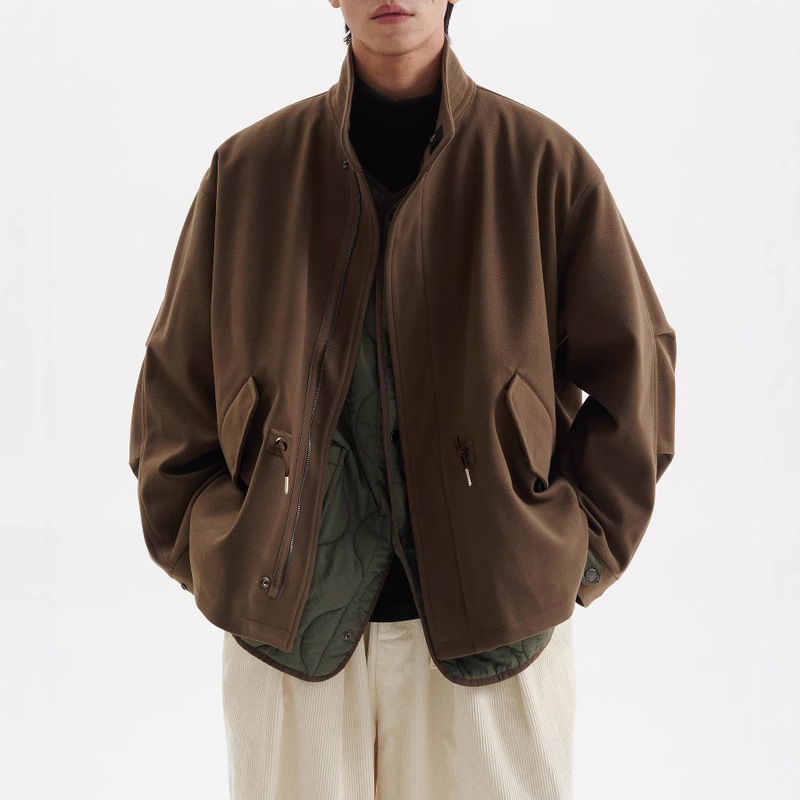 Spot Japanese Style Retro Three-In-One 0.05kg Pieces Woolen Windbreaker Jacket Men's Couple Jacket Silhouette Cotton Outwear