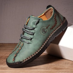2022 Spring and Autumn New Lace-up Imported Casual Shoes for Men, Large Size, Bean Shoes, Hand-tied, Business Leather Shoes
