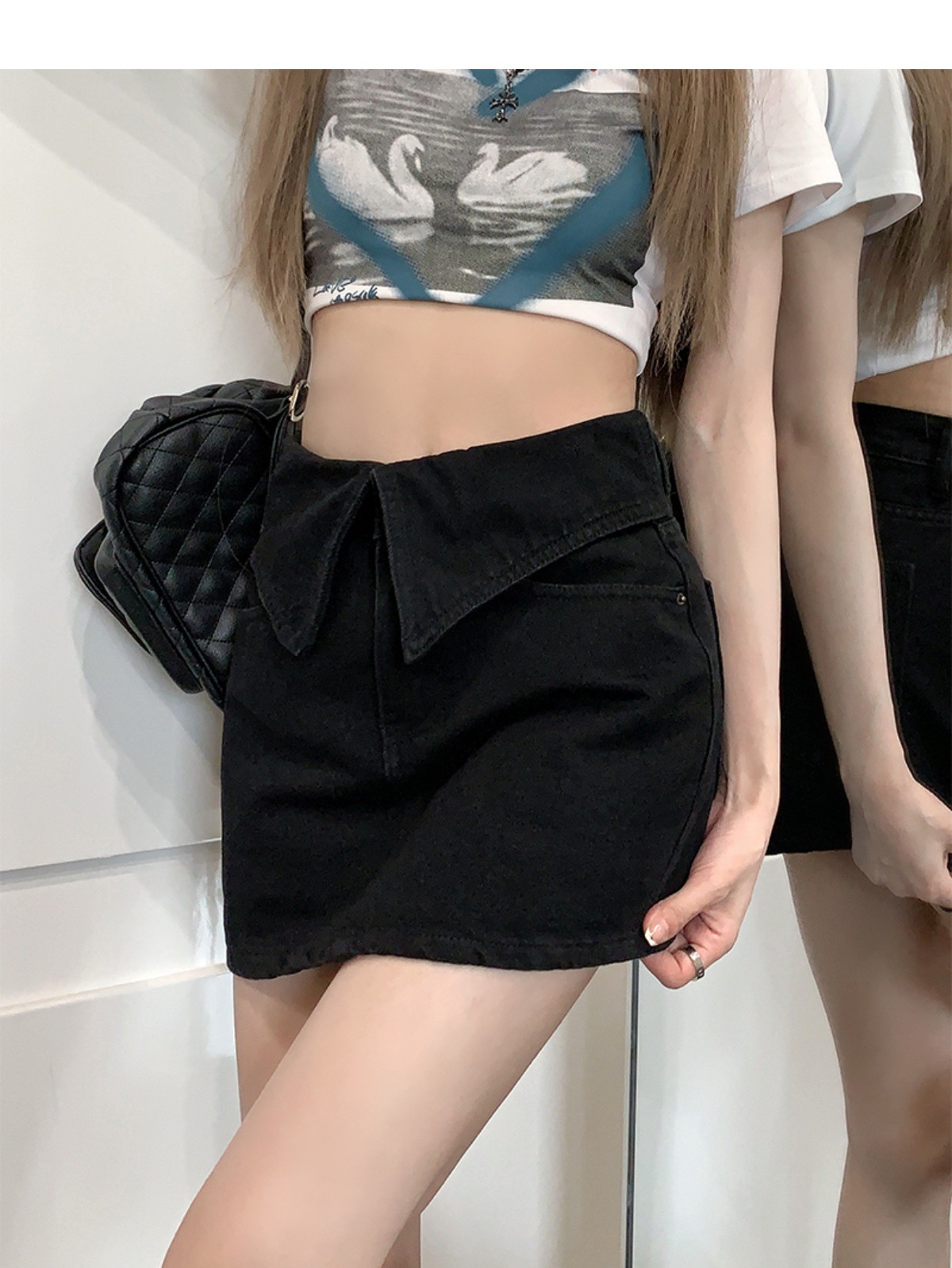 Retro Style High Waisted Denim Skirt plus Size A-Line Silhouette Women's Summer Bottoms Flattering for Petite Figures_ecoleips.com