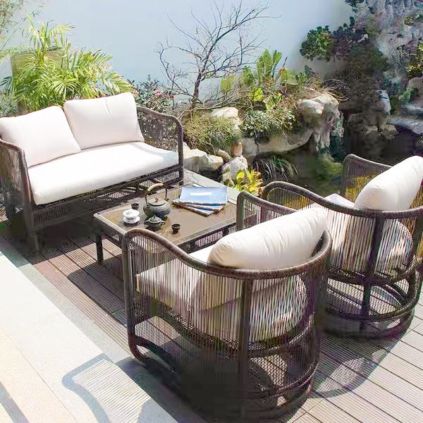 Sofá para exteriores, balcón para patio, conjunto de muebles impermeables y con protección solar, terraza para jardín, mesa de café de ratán para alojamiento rural