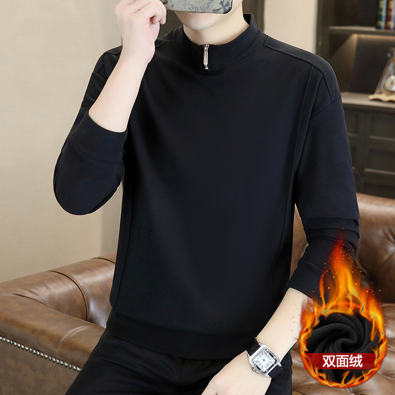 Winter solid color woolen base sweatshirt with zipper