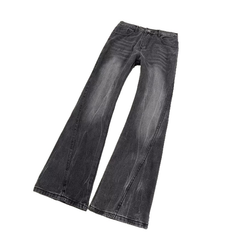 Men's Vibe High Street Straight Leg Jeans Washed Lightning Design Clean Fit Pants Slight Flare_voghion.com